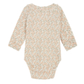 Langarm-Babybody mit verspieltem Blumenmuster in Rosa und Grün auf weißem Hintergrund, ideal für Komfort und Stil.