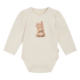 Beiger Babystrampler mit niedlichem Hasenmotiv und Blumenkranz, ideal für gemütliche Tage.
