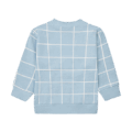 Hellblauer Kinderpullover mit weißem Karomuster, Ansicht von hinten. Ideal für gemütliche und stilvolle Herbsttage.