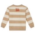 Gestreiftes Sweatshirt in Beige und Creme mit Hola-Print auf dem Rücken, langärmlig und bequem.