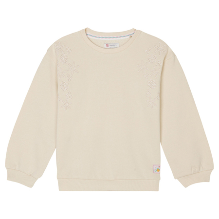 Cremefarbener Sweatshirt mit Blumenstickerei, geeignet für Kinder; perfekter Mix aus Style und Komfort.
