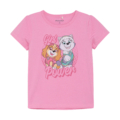 Rosa T-Shirt mit „Girl Power“-Aufdruck und zwei fröhlichen Cartoon-Figuren, ideal für Kinder mit Stil.