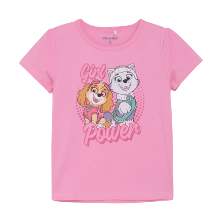 Rosa T-Shirt mit „Girl Power“-Aufdruck und zwei fröhlichen Cartoon-Figuren, ideal für Kinder mit Stil.