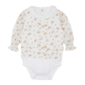 Weiße Baby-Kleidung mit zartem Blumenmuster und Knöpfen, ideal für besonderen Anlässe oder tägliche Entdeckungstouren.
