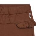 Braune Mädchenhose mit Rüschendetail und elastischem Bund, ideal für stilvolle und bequeme Kinderoutfits.