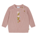 Rosa Kinderpullover mit Zopfstrick und Blumenstickerei, langärmelig, ideal für Herbst- und Winterkollektionen.