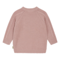 Rosa Strickpullover für Kleinkinder, Rückansicht mit Zopf- und Guipure-Muster, ideal für kalte Tage.