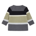 Gestreifter Pullover in Grautönen und Beige für Kinder, aus weichem Strickstoff, Rückansicht.