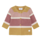Gestreifte Baby-Strickjacke in Rosa, Senf und Creme mit langen Ärmeln und Knopfleiste – gemütliche Mode für Babys.