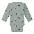 Grauer Baby-Body mit Langarm und niedlichem Heißluftballon- und Auto-Muster, ideal für Jungen und Mädchen.
