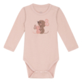 Rosa Baby-Body mit langem Arm und niedlichem Mausdruck, ideal für gemütliche und stylische Babykleidung.