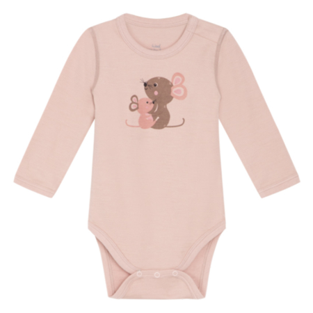 Rosa Baby-Body mit langem Arm und niedlichem Mausdruck, ideal für gemütliche und stylische Babykleidung.