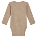 Beiger Langarm-Babybody aus weicher Bio-Baumwolle, Rückansicht. Ideal für empfindliche Babyhaut und tägliche Abenteuer.
