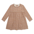 Mädchenkleid mit langem Ärmel und floraler Musterung in Rot- und Brauntönen, perfekt für den Herbst.