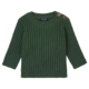 Grüner Strickpullover für Kinder, langärmlig mit Knöpfen an der Schulter und Rippenmuster. Ideal für kühle Tage.