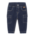 Dunkelblaue Kinderjeans mit elastischem Bund und Taschen, ideal für Freizeit und Spiel.