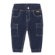 Dunkelblaue Kinderjeans mit elastischem Bund und Taschen, ideal für Freizeit und Spiel.