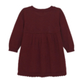Bordeauxfarbenes Kinderstrickkleid mit langen Ärmeln und geraffter Taille, ideal für Herbst- und Wintermode.
