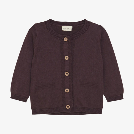 Braune Strickjacke für Kinder mit Holzknöpfen und Rundhalsausschnitt, perfekt für kühle Tage. Ideal für den Alltag.