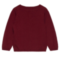 Burgunderroter Herrenpullover aus Baumwolle mit Rundhalsausschnitt und langen Ärmeln, Rückansicht.