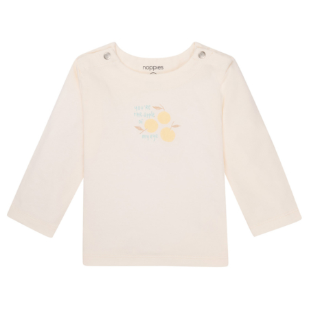 Langarm-Babyshirt in Creme mit Apfel-Aufdruck und You're the apple of my eye Text, ideal für süße Looks.